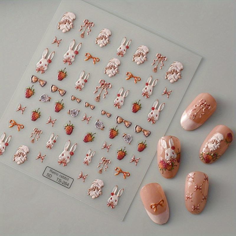 Embossed Easter Bunny Nail Art Stickers for Women Girls