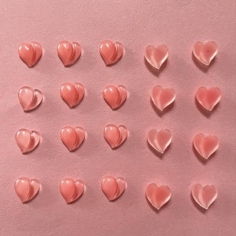 20 Watermelon Pink Heart 3D Resin Nail Charms for Gel & Acrylic