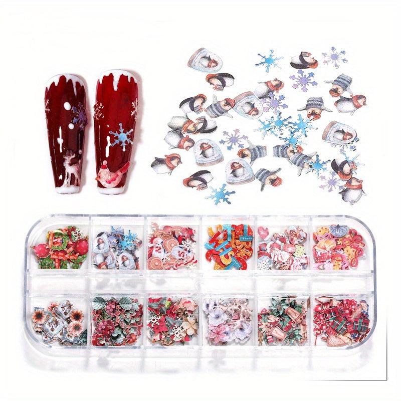12 Grid Dried Flower Nail Charms Halloween Christmas Nail Art Accessories