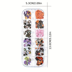 12 Grid Dried Flower Nail Charms Halloween Christmas Nail Art Accessories