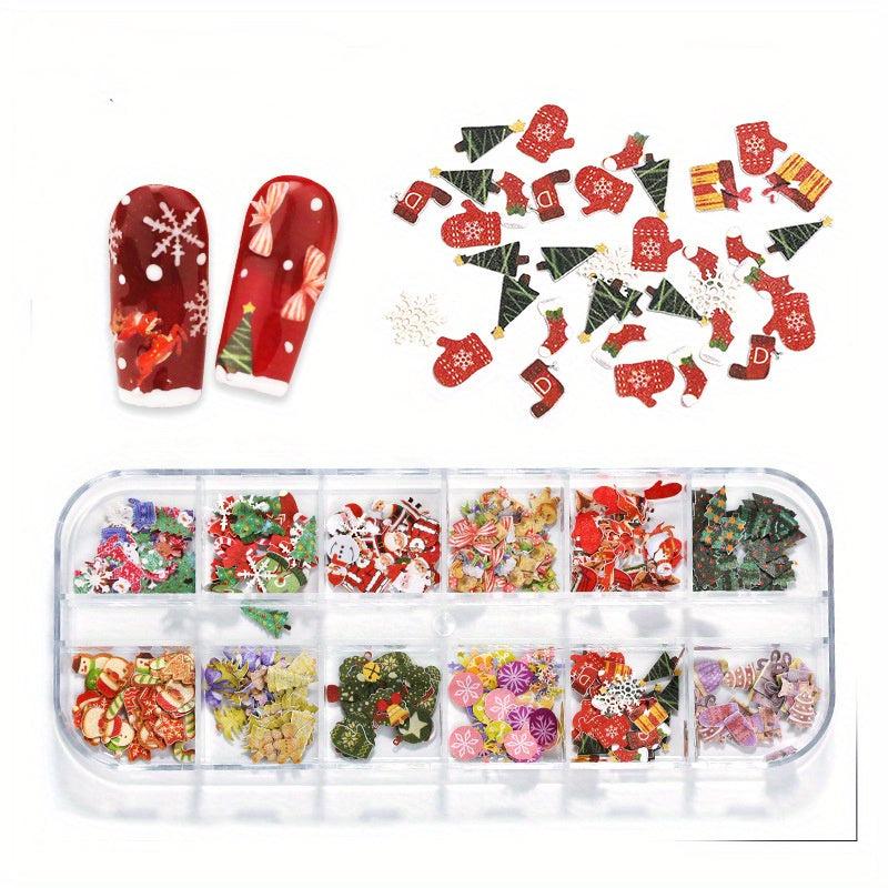 12 Grid Dried Flower Nail Charms Halloween Christmas Nail Art Accessories