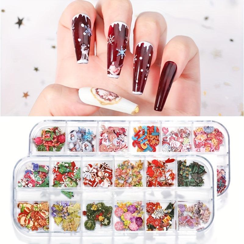 12 Grid Dried Flower Nail Charms Halloween Christmas Nail Art Accessories
