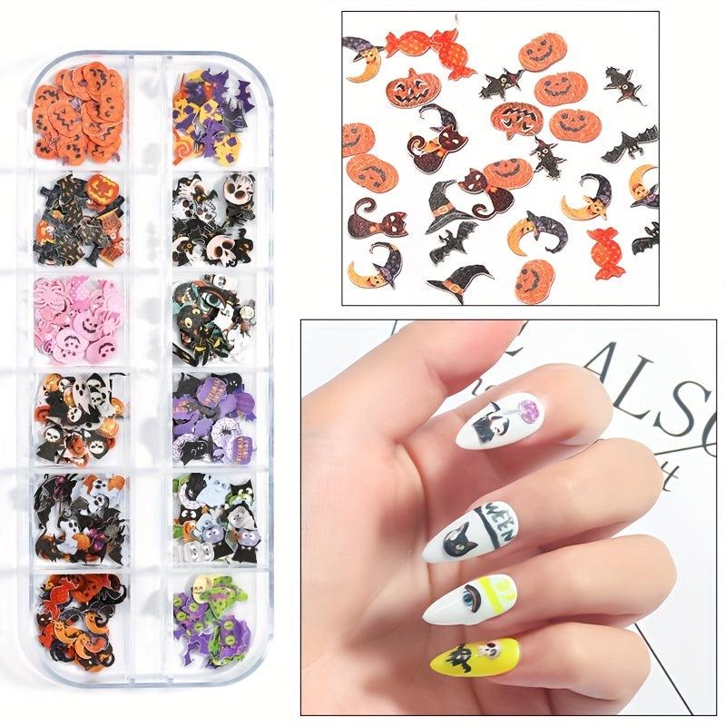 12 Grid Dried Flower Nail Charms Halloween Christmas Nail Art Accessories
