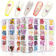 12 Grid Dried Flower Nail Charms Halloween Christmas Nail Art Accessories