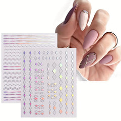 12 Sheets Aurora Nail Art Stickers Decals Glitter Holographic Nail Supplies