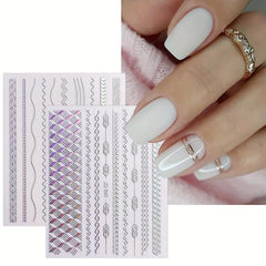 12 Sheets Aurora Nail Art Stickers Decals Glitter Holographic Nail Supplies