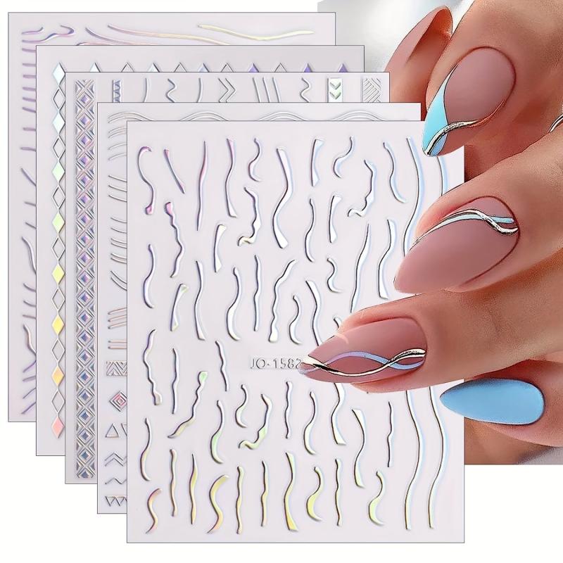 12 Sheets Aurora Nail Art Stickers Decals Glitter Holographic Nail Supplies