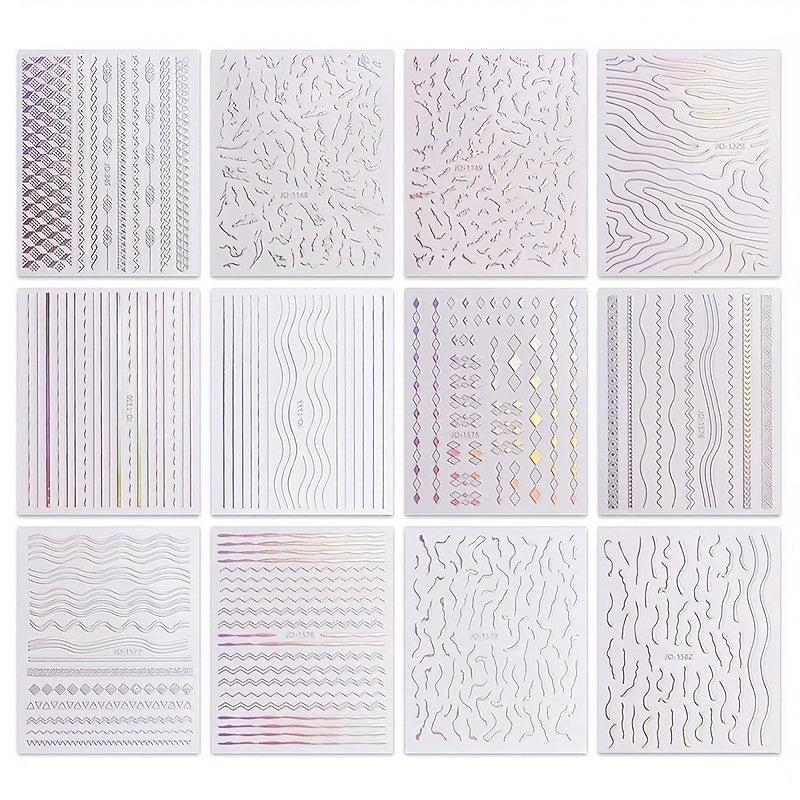 12 Sheets Aurora Nail Art Stickers Decals Glitter Holographic Nail Supplies