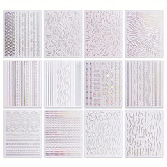 12 Sheets Aurora Nail Art Stickers Decals Glitter Holographic Nail Supplies