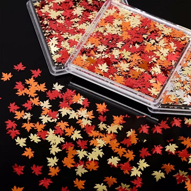 Fall Nail Art Glitters Sequins Maple Leaf Shape Decals