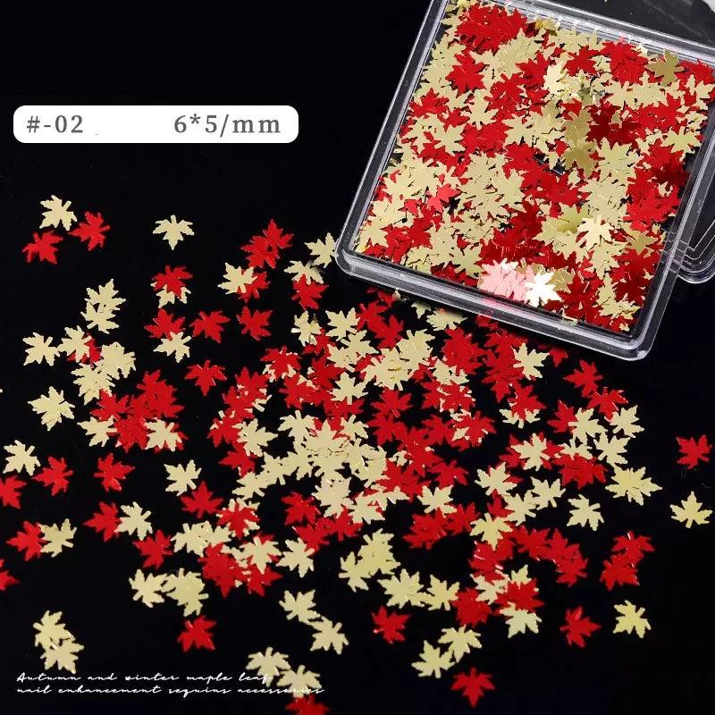 Fall Nail Art Glitters Sequins Maple Leaf Shape Decals