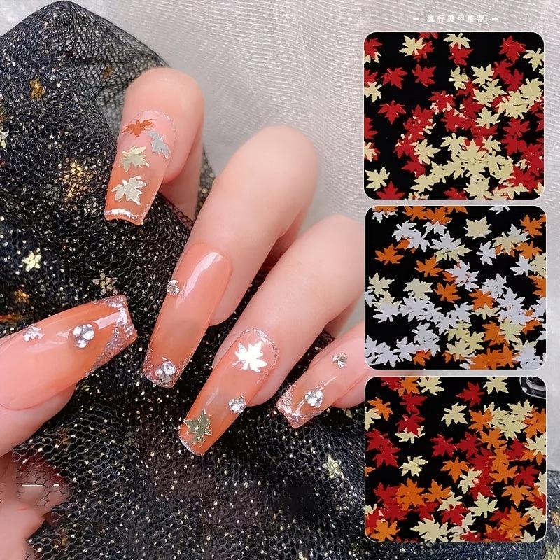 Fall Nail Art Glitters Sequins Maple Leaf Shape Decals
