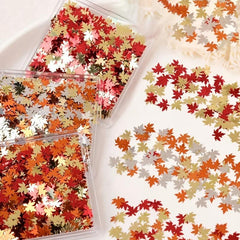 Fall Nail Art Glitters Sequins Maple Leaf Shape Decals