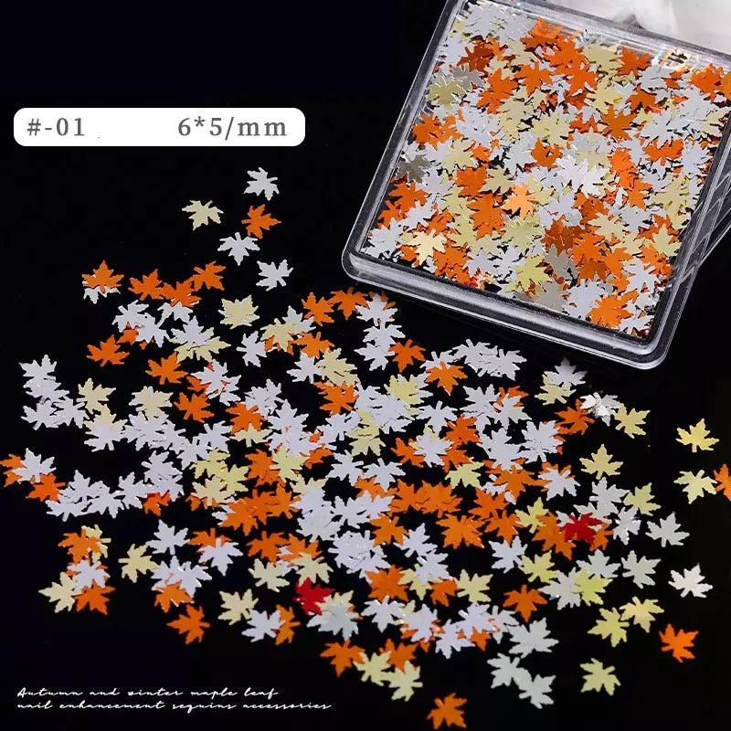Fall Nail Art Glitters Sequins Maple Leaf Shape Decals