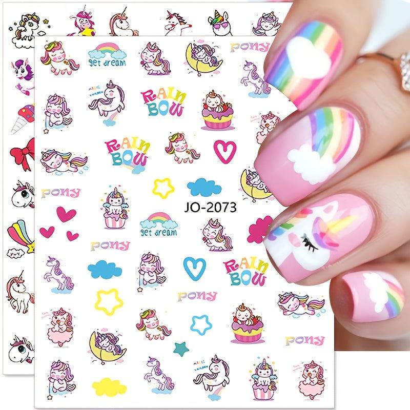 Unicorn & Rainbow Horse Nail Stickers Self-Adhesive Decals for DIY Nail Art