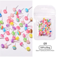 50pcs Lollipop Nail Decorations with Bow Knot
