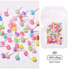 50pcs Lollipop Nail Decorations with Bow Knot