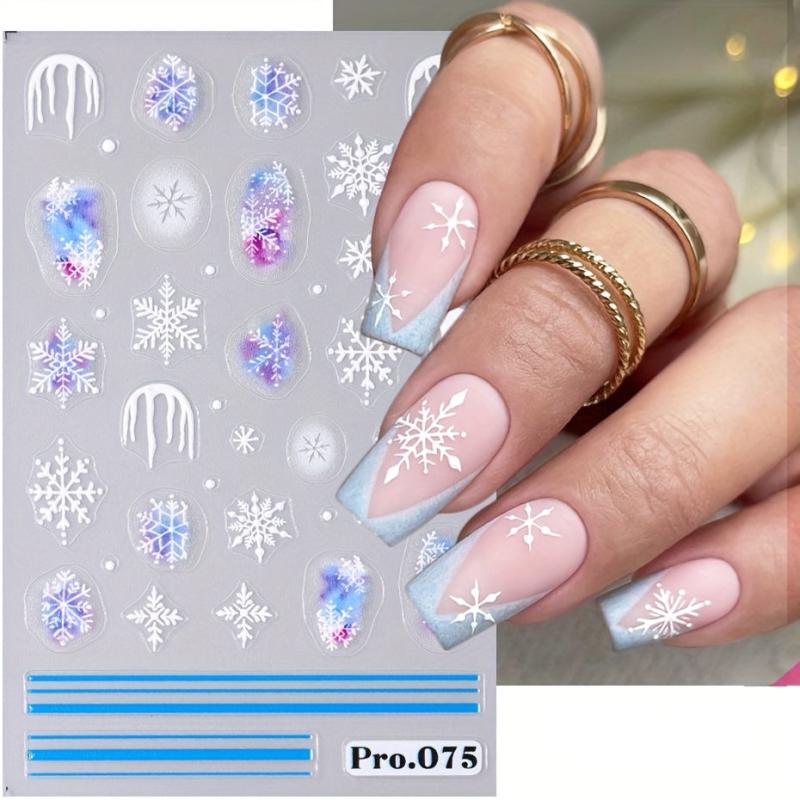 2pcs 5D Embossed Christmas Snowflake Nail Art Stickers