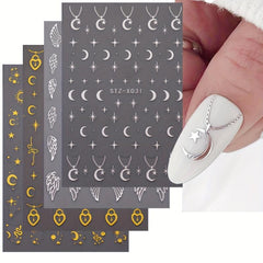 5D Embossed Nail Art Sticker Set Moon Star Wing Sun Self Adhesive Decals
