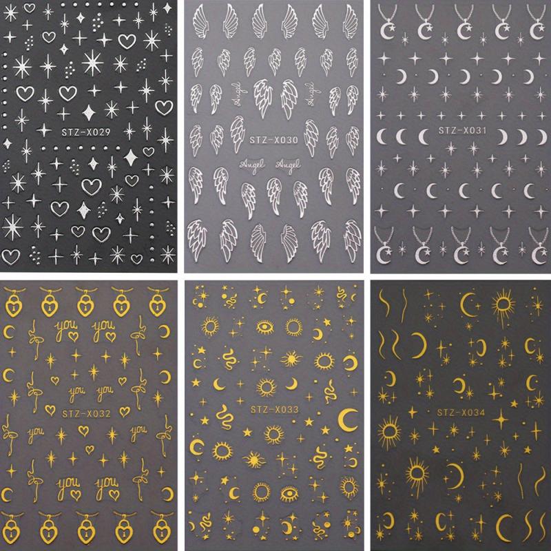 5D Embossed Nail Art Sticker Set Moon Star Wing Sun Self Adhesive Decals