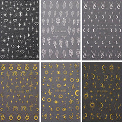 5D Embossed Nail Art Sticker Set Moon Star Wing Sun Self Adhesive Decals