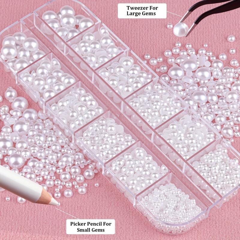 2000 Pcs Flatback Nail Pearls Set With Tweezers And Pen