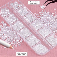 2000 Pcs Flatback Nail Pearls Set With Tweezers And Pen