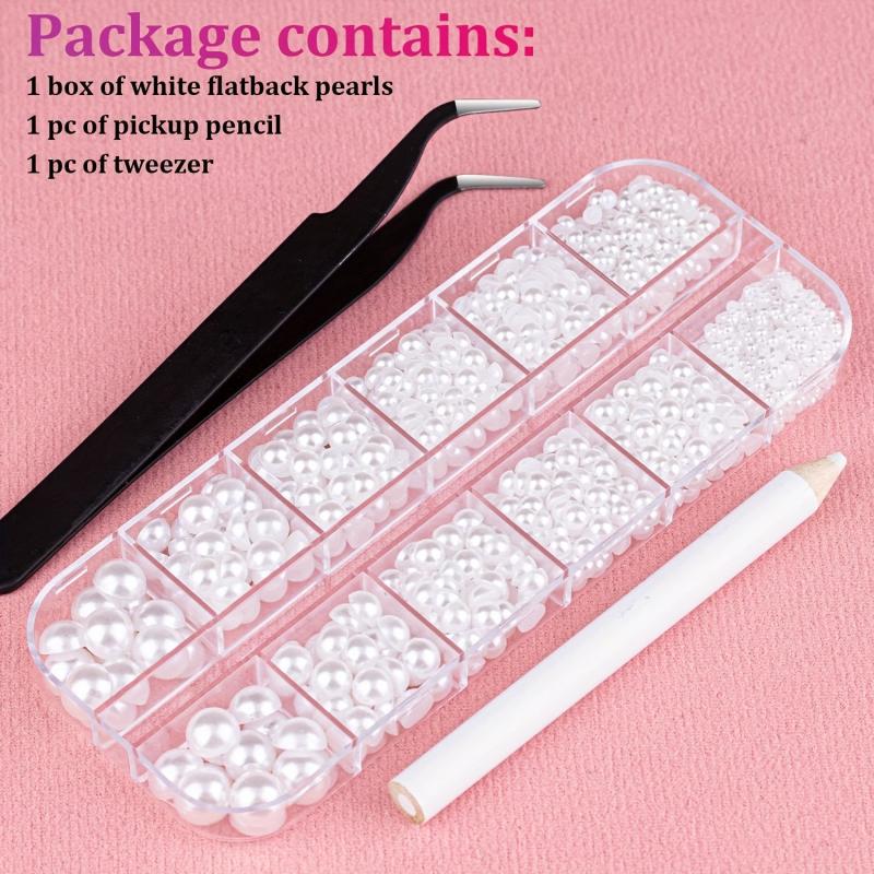 2000 Pcs Flatback Nail Pearls Set With Tweezers And Pen