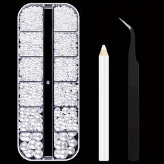 2000 Pcs Flatback Nail Pearls Set With Tweezers And Pen