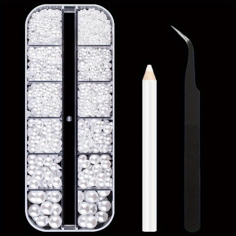 2000 Pcs Flatback Nail Pearls Set With Tweezers And Pen