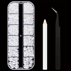 2000 Pcs Flatback Nail Pearls Set With Tweezers And Pen