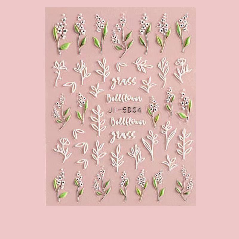 5D Embossed Flower Nail Art Stickers Self Adhesive Decals