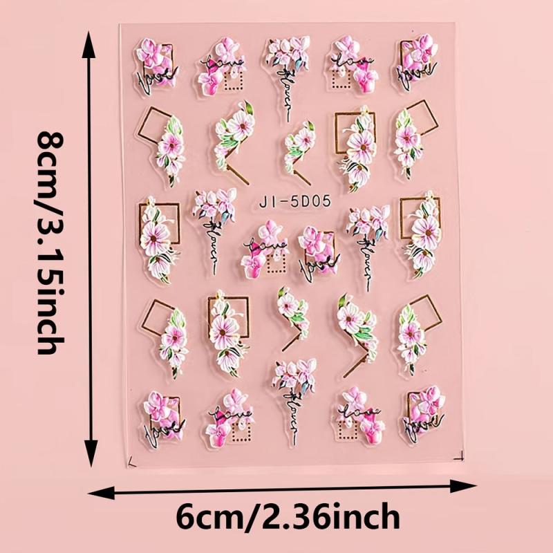 5D Embossed Flower Nail Art Stickers Self Adhesive Decals