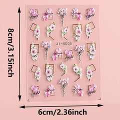 5D Embossed Flower Nail Art Stickers Self Adhesive Decals