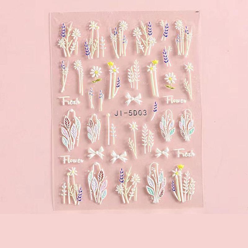 5D Embossed Flower Nail Art Stickers Self Adhesive Decals