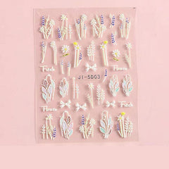 5D Embossed Flower Nail Art Stickers Self Adhesive Decals