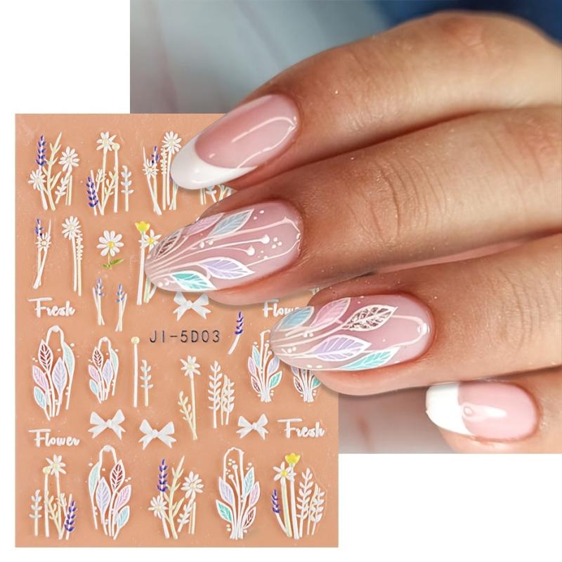 5D Embossed Flower Nail Art Stickers Self Adhesive Decals