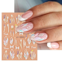 5D Embossed Flower Nail Art Stickers Self Adhesive Decals