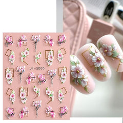 5D Embossed Flower Nail Art Stickers Self Adhesive Decals