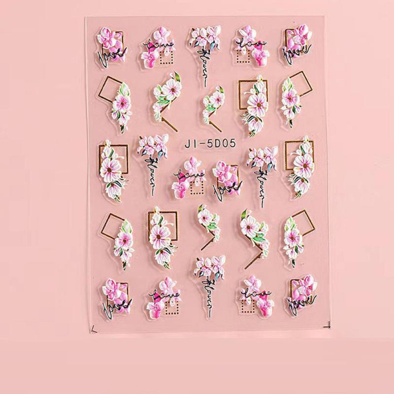 5D Embossed Flower Nail Art Stickers Self Adhesive Decals