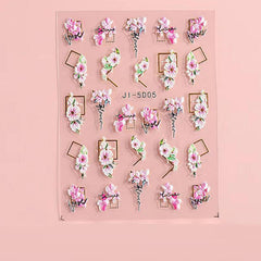 5D Embossed Flower Nail Art Stickers Self Adhesive Decals