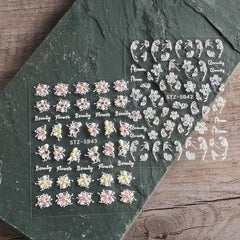 5D Embossed Flowers Nail Stickers Engraved Butterfly Decals Wedding Nail Designs