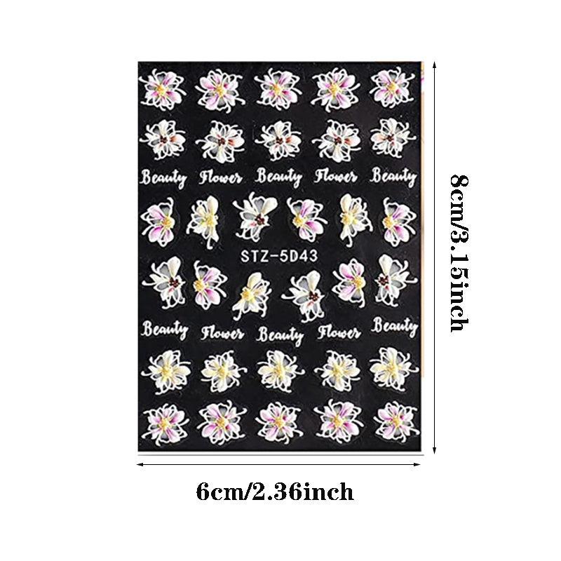 5D Embossed Flowers Nail Stickers Engraved Butterfly Decals Wedding Nail Designs