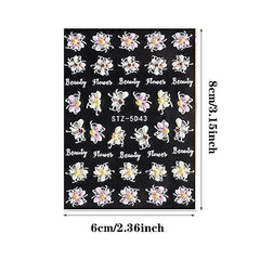 5D Embossed Flowers Nail Stickers Engraved Butterfly Decals Wedding Nail Designs