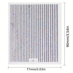 3D Glitter Lines Nail Stickers Holographic Art Metal Stripe Decals