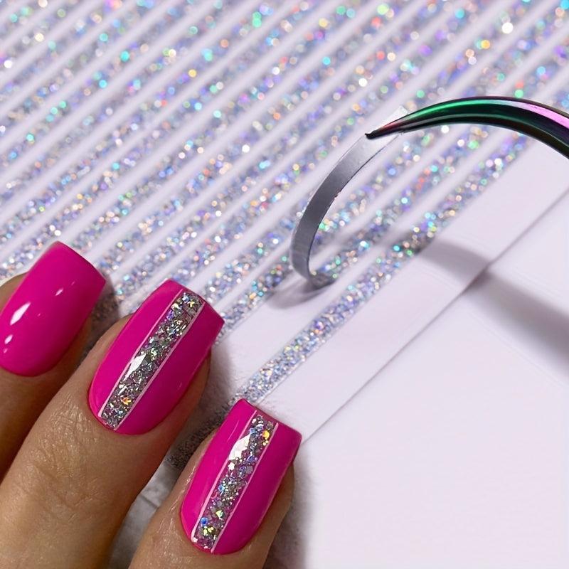 3D Glitter Lines Nail Stickers Holographic Art Metal Stripe Decals