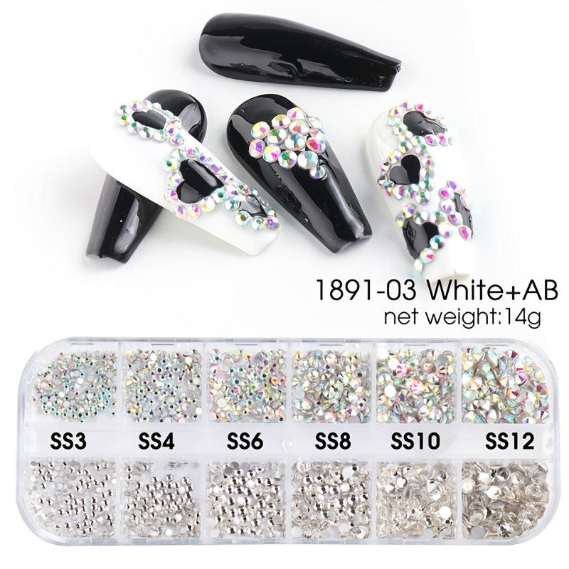 Iridescent AB Rhinestones for Nail Art 12 Grids Gemstones