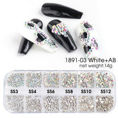 Iridescent AB Rhinestones for Nail Art 12 Grids Gemstones