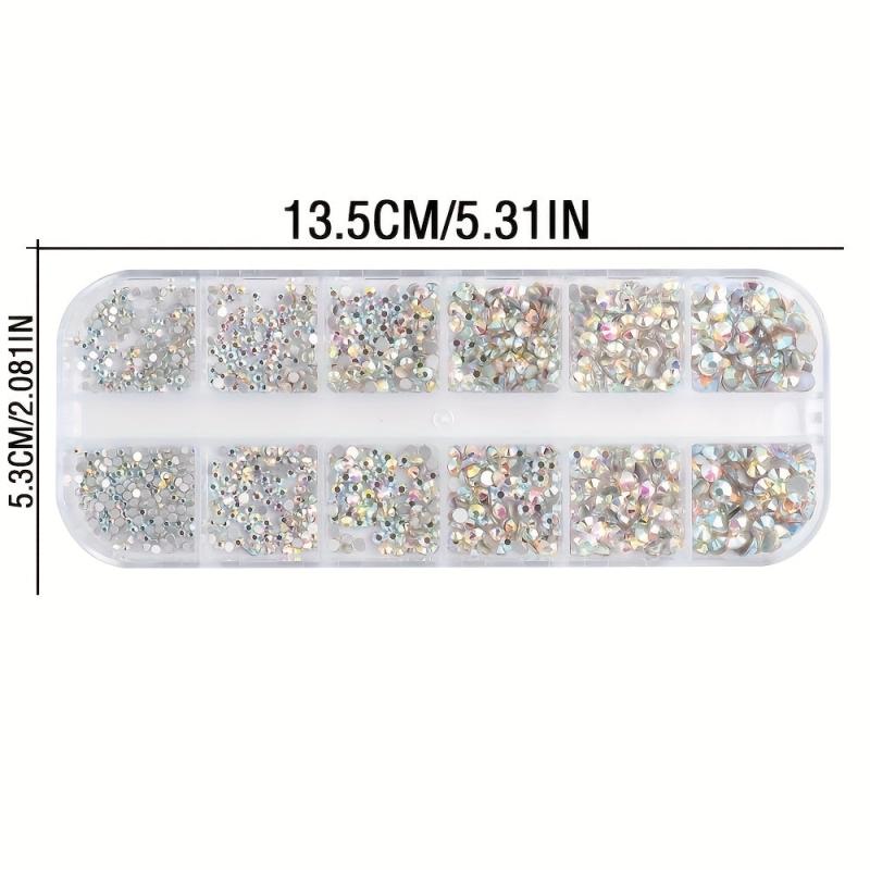 Iridescent AB Rhinestones for Nail Art 12 Grids Gemstones