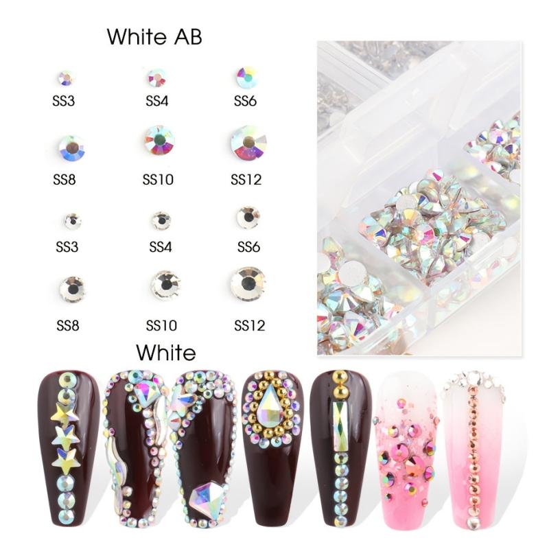 Iridescent AB Rhinestones for Nail Art 12 Grids Gemstones